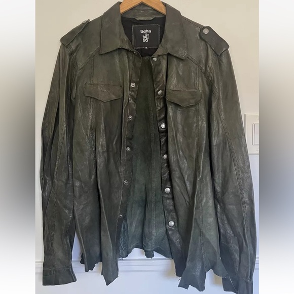 Tigha lambskin distressed green army top jacket - Picture 2 of 11